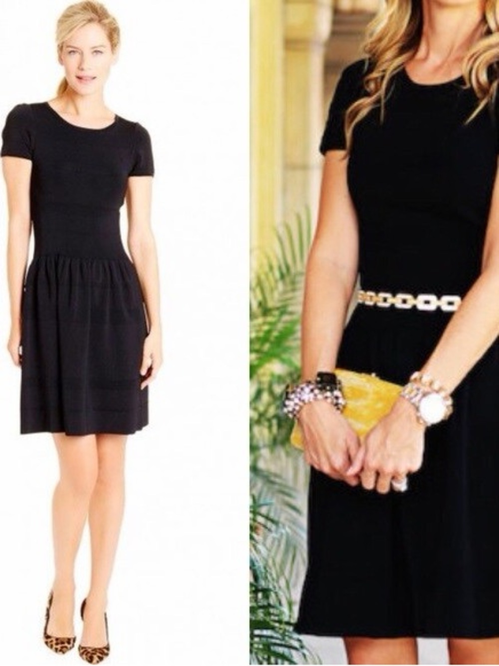 J. McLaughlin Black “Grace” Short-Sleeve Fit & Flare Dress